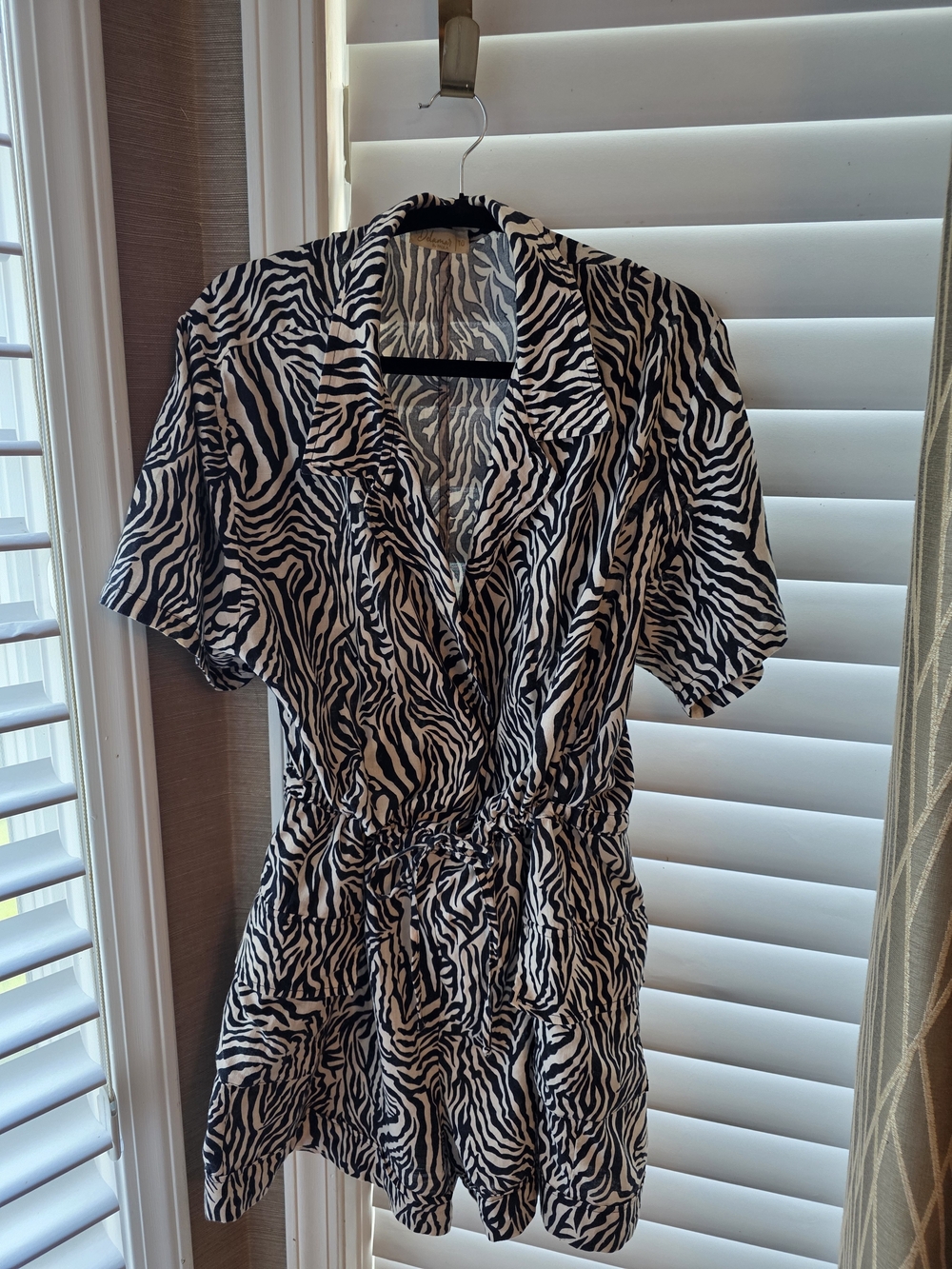 Zebra Print Short Sleeve Romper - Black & White